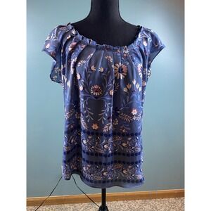 LC Lauren Conrad Women's Size Small Floral Blue Chiffon‎ Top